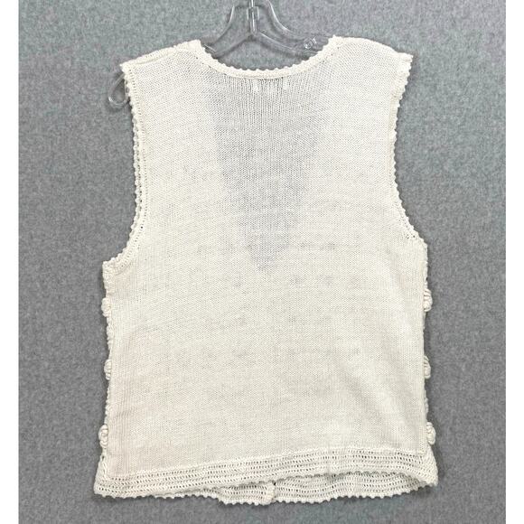 Vintage 90s Crochet Sweater Vest Sz L Cardigan Cottagecore Grannycore Rosette - Picture 9 of 16